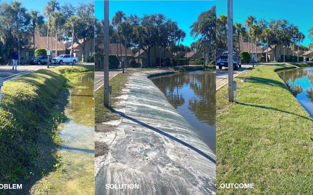Shoreline erosion transformation provided by pond and stormwater management provider in San Marcos.